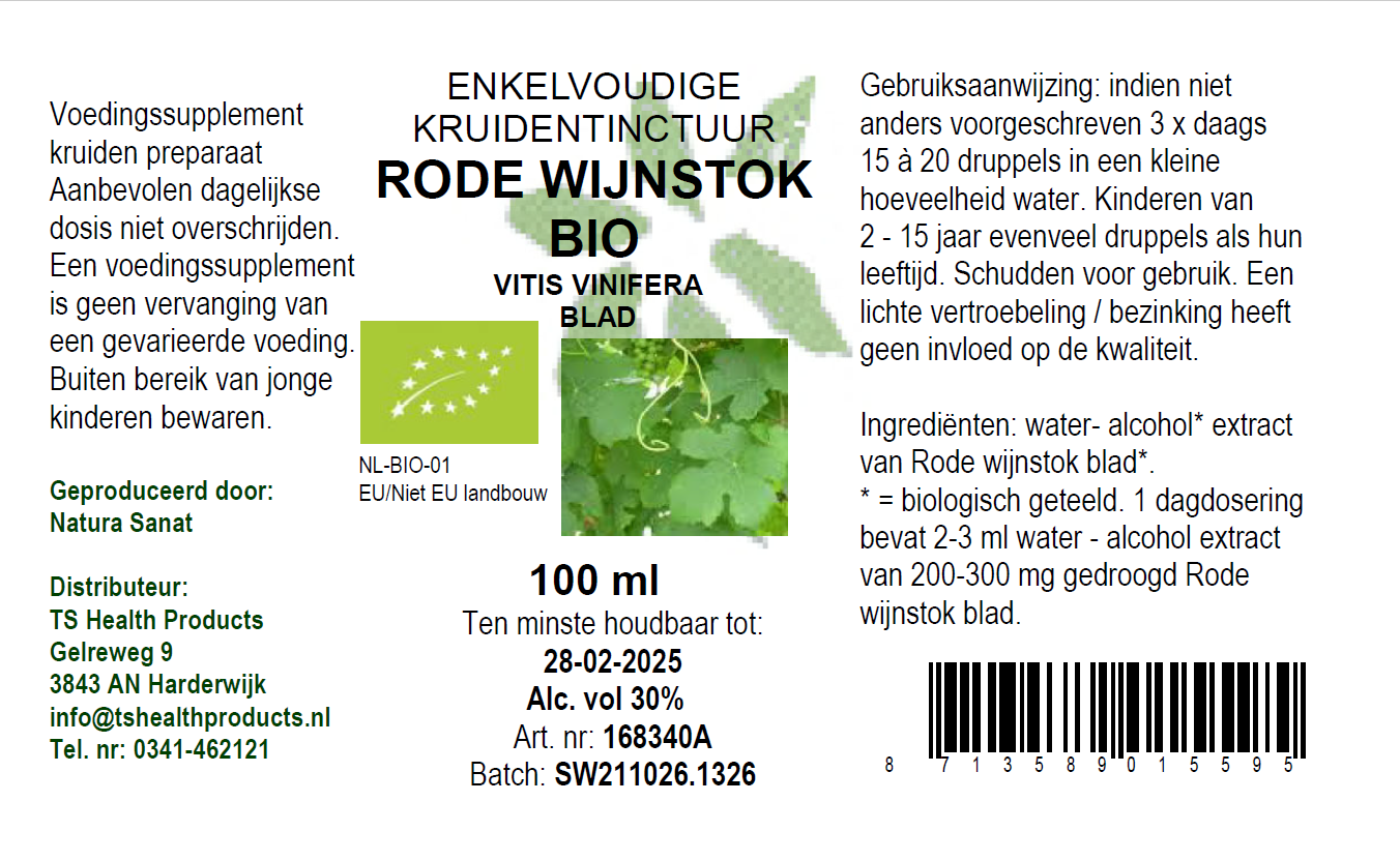 Vitis vinifera fol/Rode wijnstok BIO