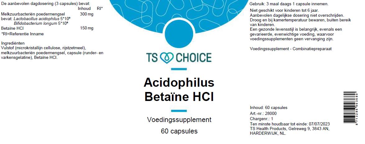 TS Choice Acidophilus-Betaine HCL, 60 caps