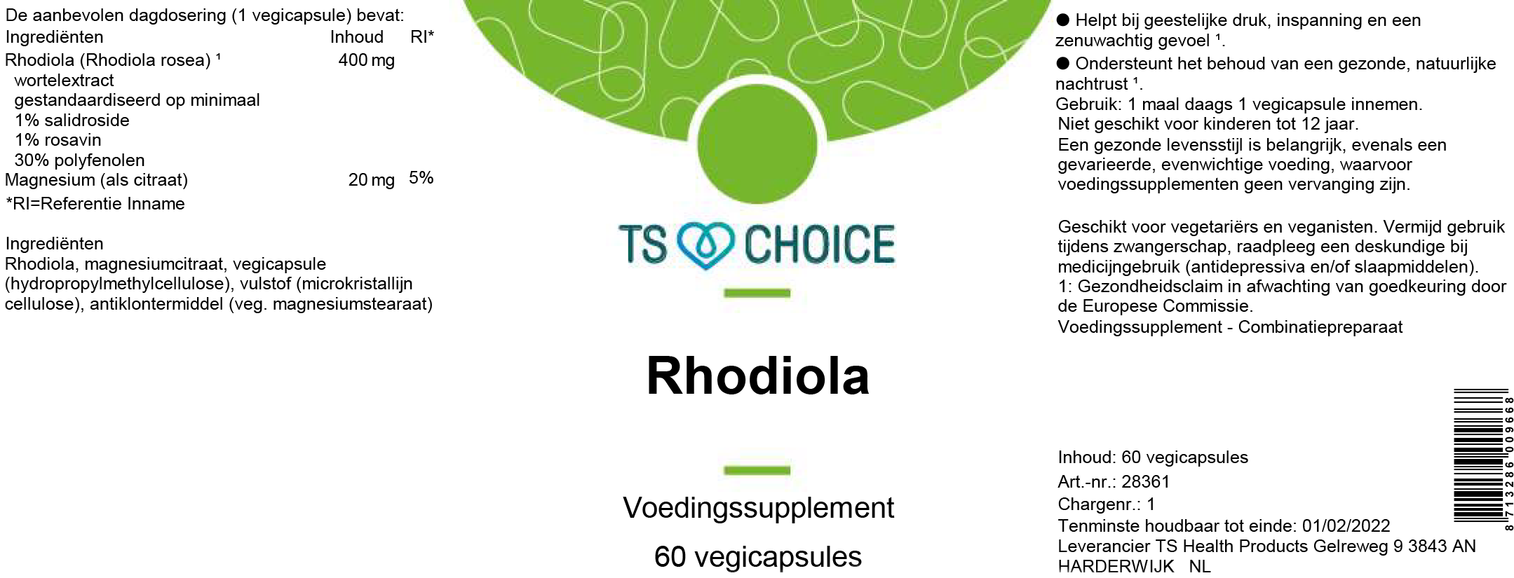 TS Choice Rhodiola, 60 vcaps