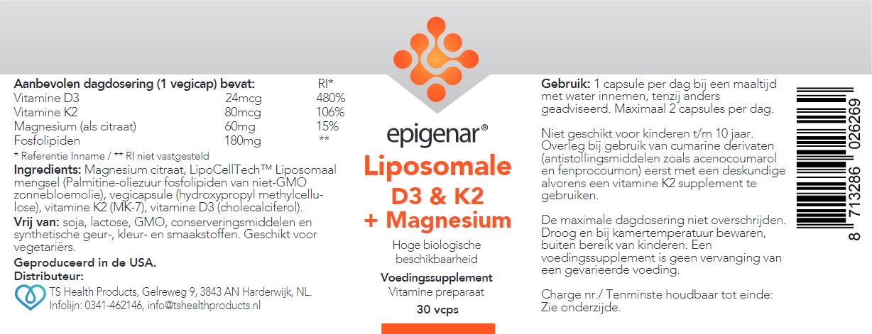 Epigenar Liposomal Vitamin D3, K2 &amp; Magnesium, 30 vcaps