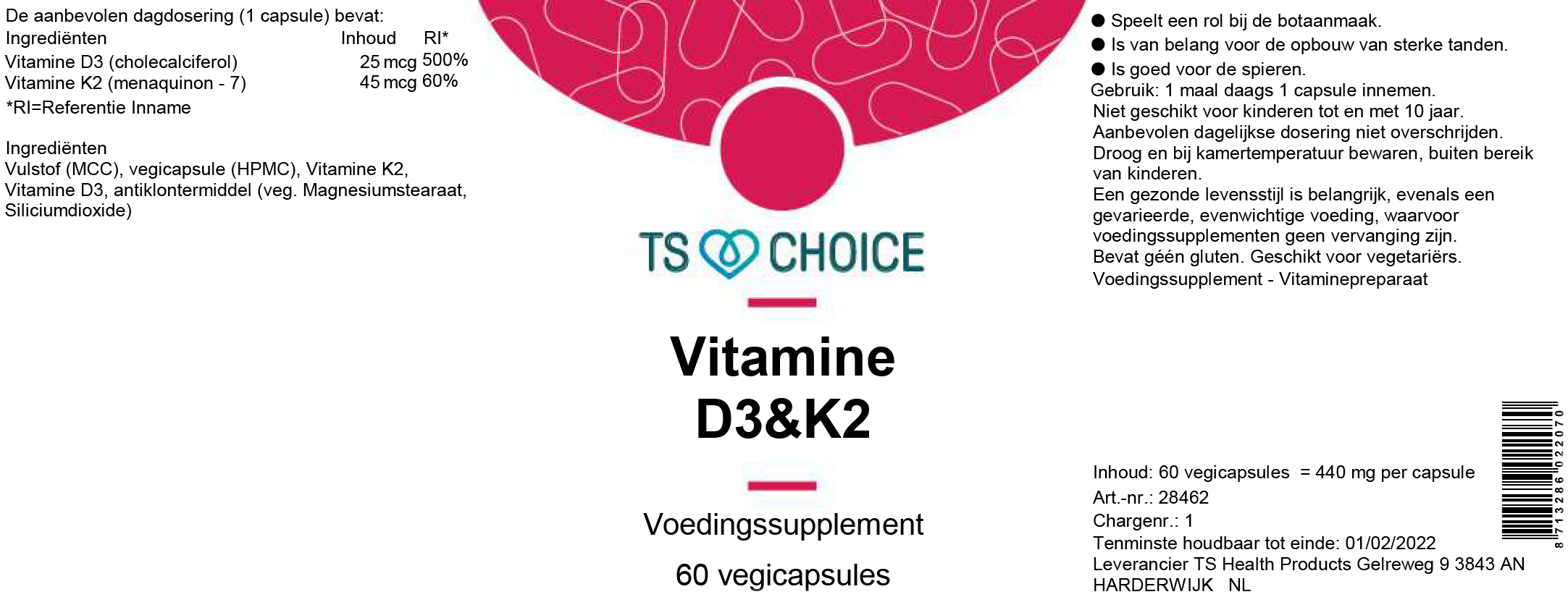 TS Choice Vitamin D3 &amp; K2, 60 vcaps