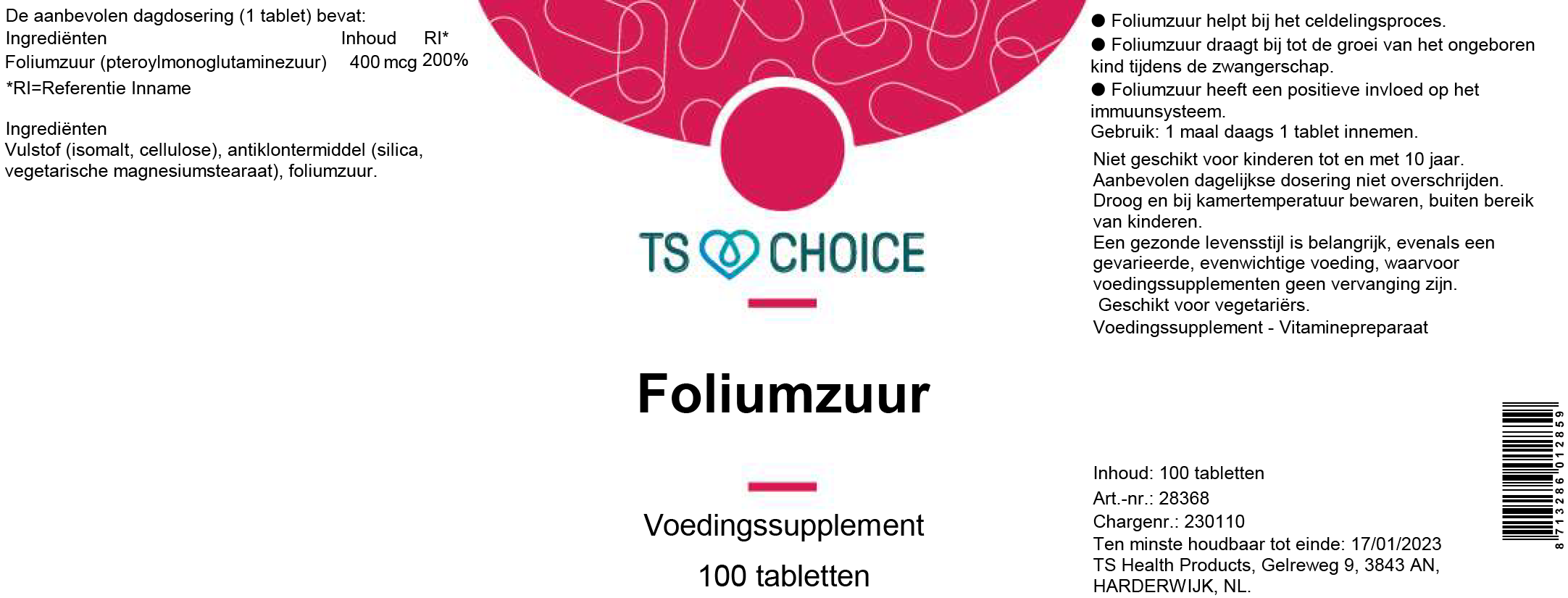 TS Choice Folic Acid, 100 tbl