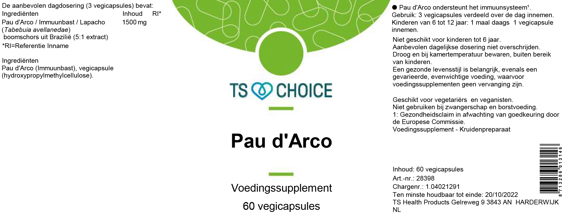 TS Choice Pau d'Arco, 60 vcaps